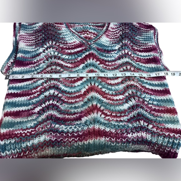 Handmade Chevron Knit Sweater Vest Multicolor Teal Burgundy Soft Cozy M - Picture 7 of 8